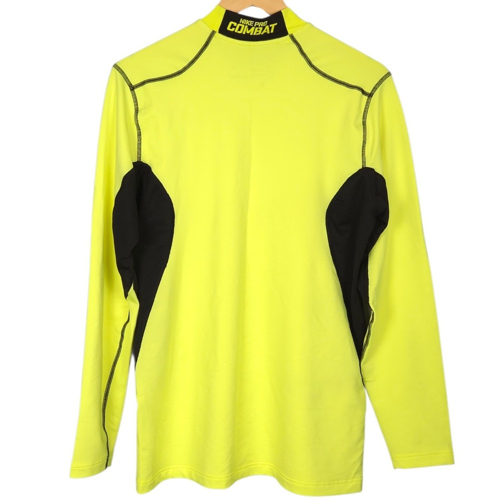 Nike Pro Combat Hyperwarm Shirt Mens Large Yellow Dri-FIT Max Compression Top - Picture 3 of 9